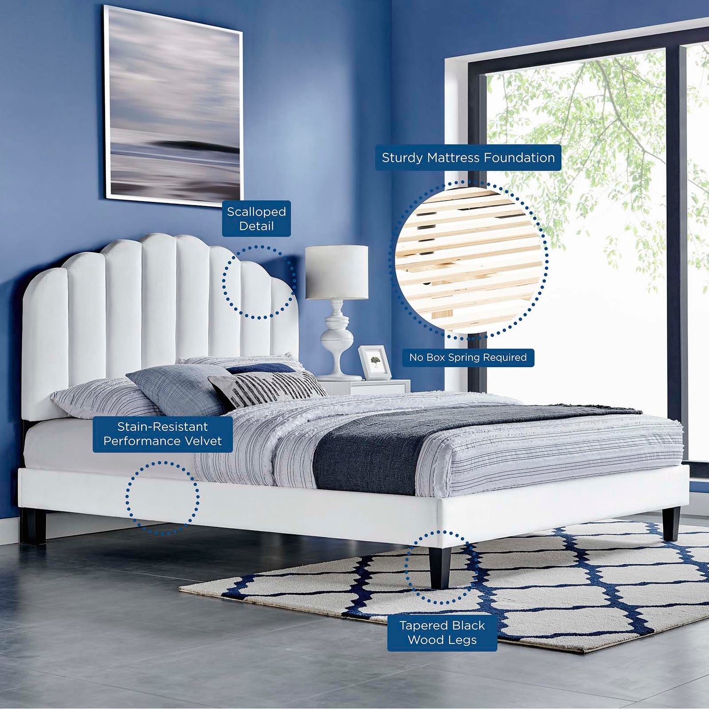 Daisy Performance Velvet Queen Platform Bed by Modway