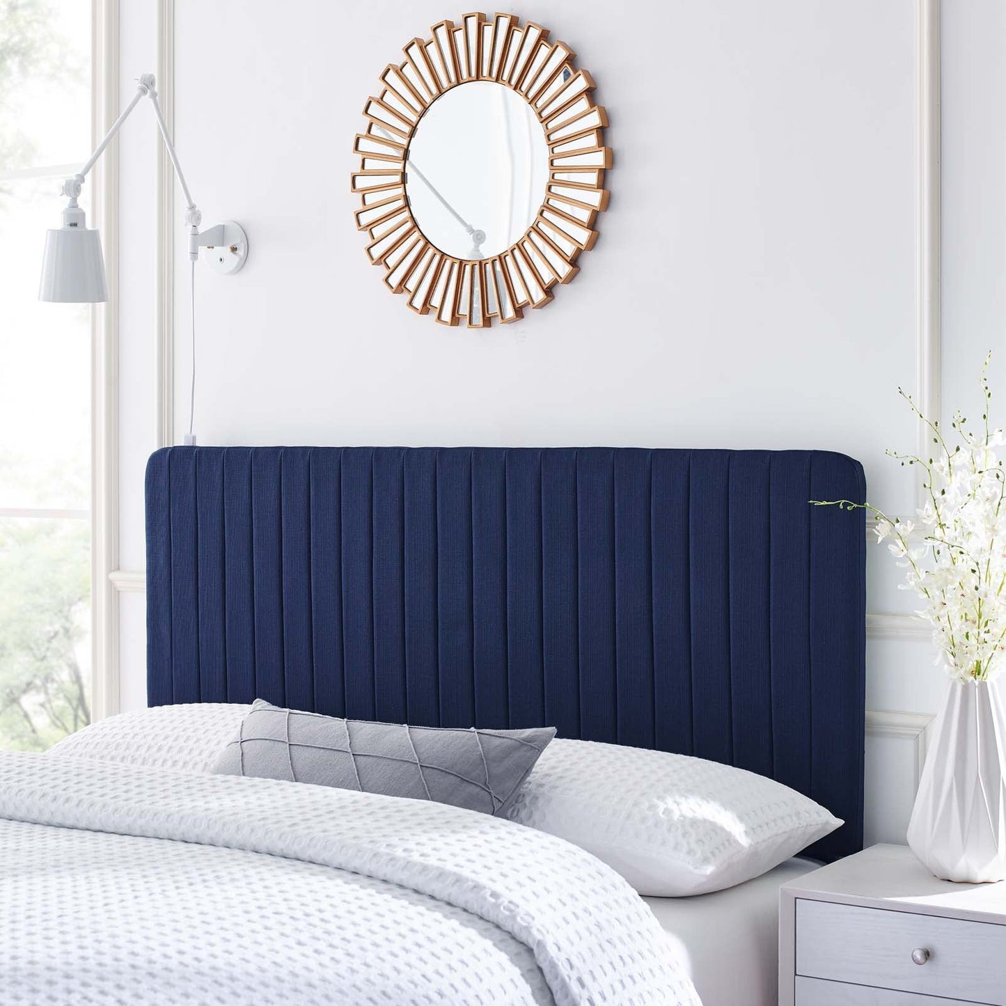 Milenna Channel Tufted Upholstered Fabric Twin Headboard by Modway