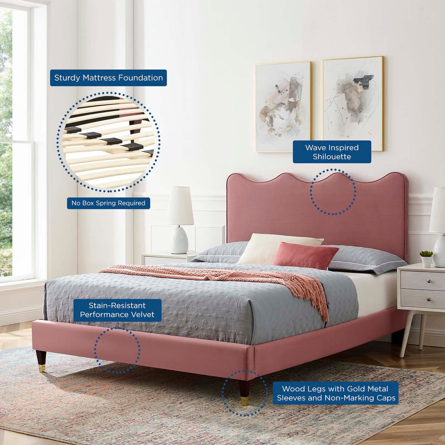 Current Performance Velvet Twin Platform Bed by Modway