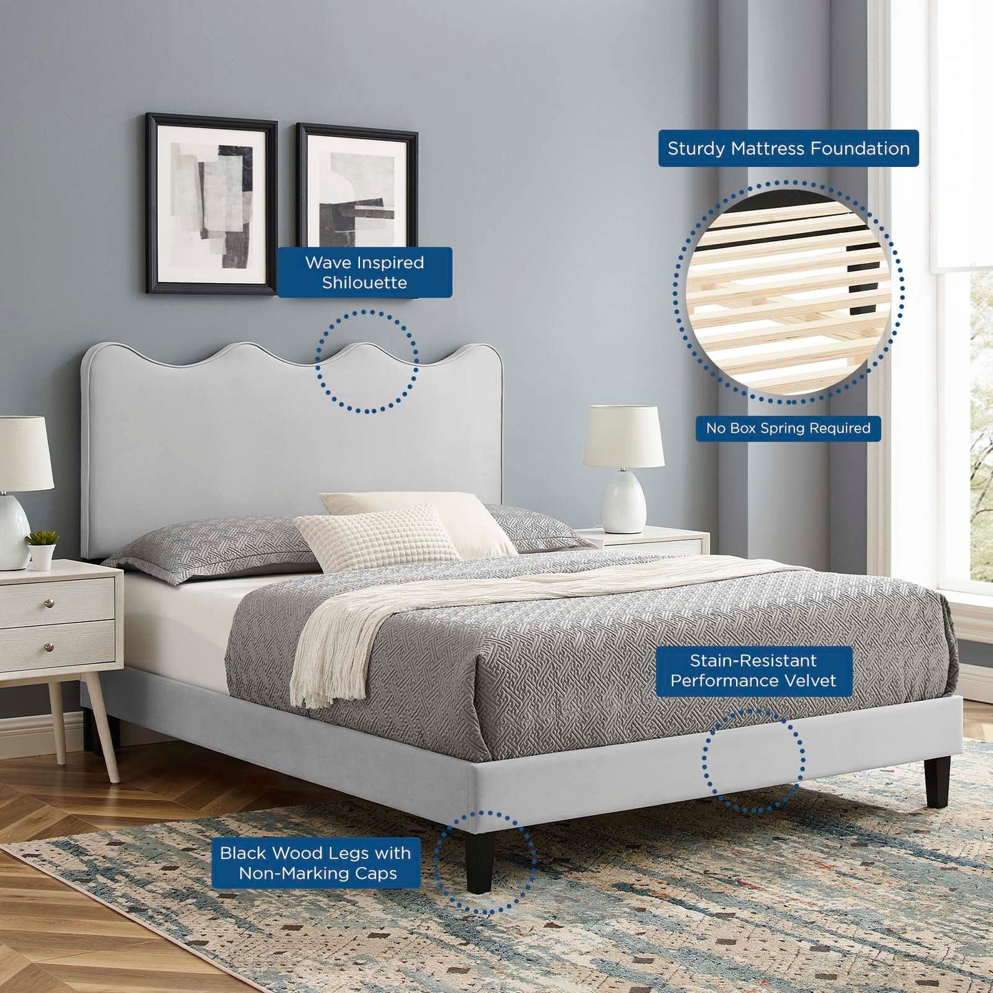 Current Performance Velvet Twin Platform Bed in Li