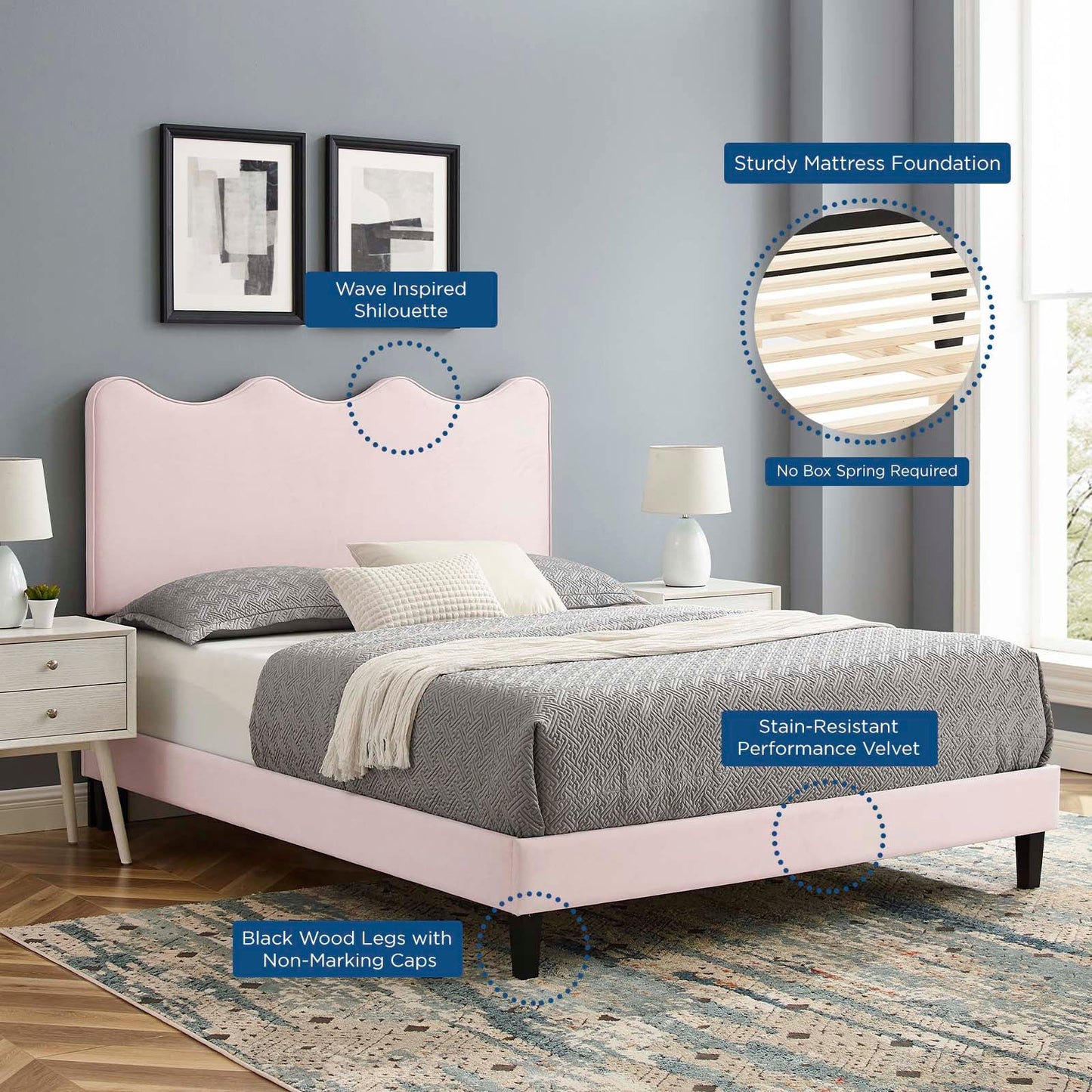 Current Performance Velvet Twin Platform Bed by Modway