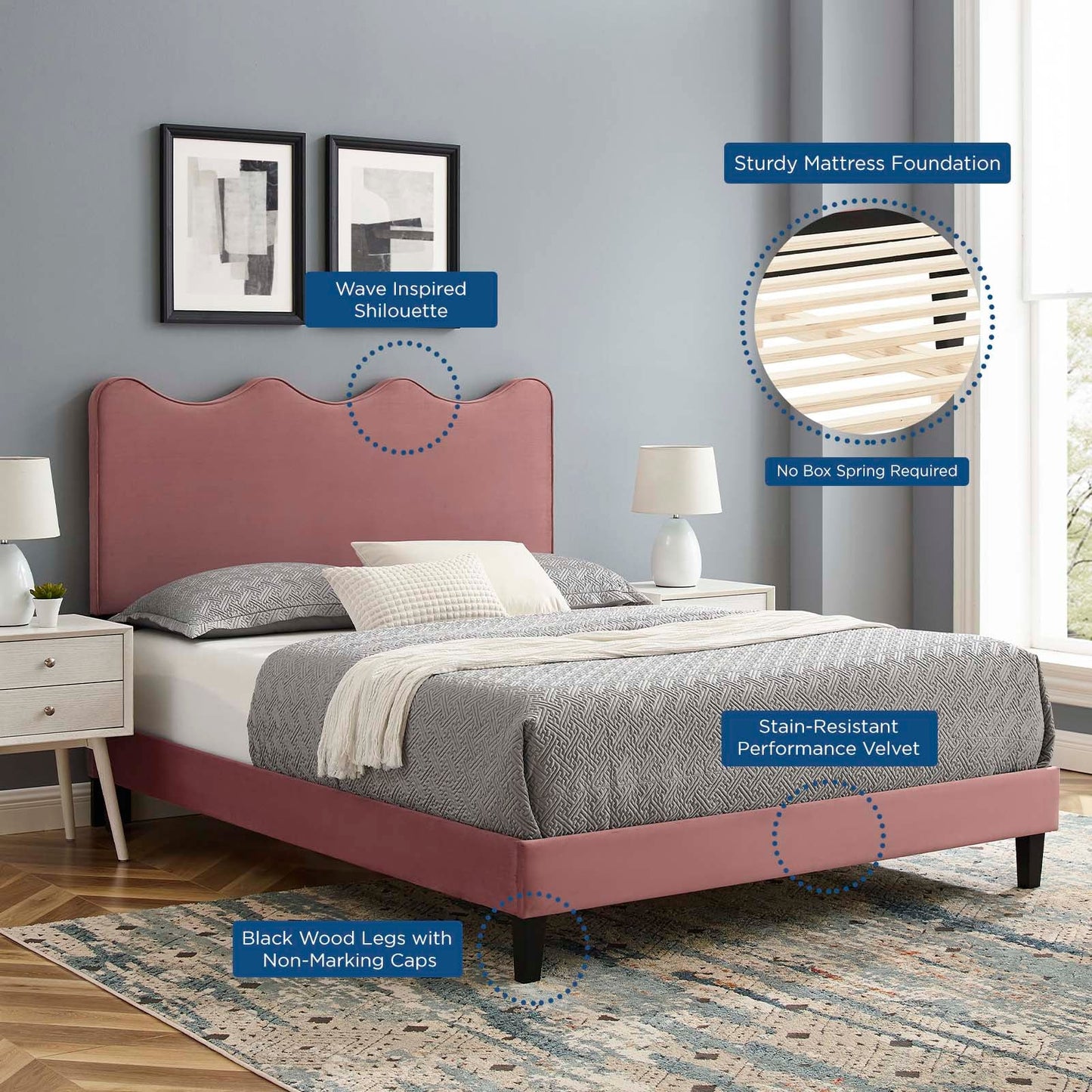 Current Performance Velvet Queen Platform Bed by Modway