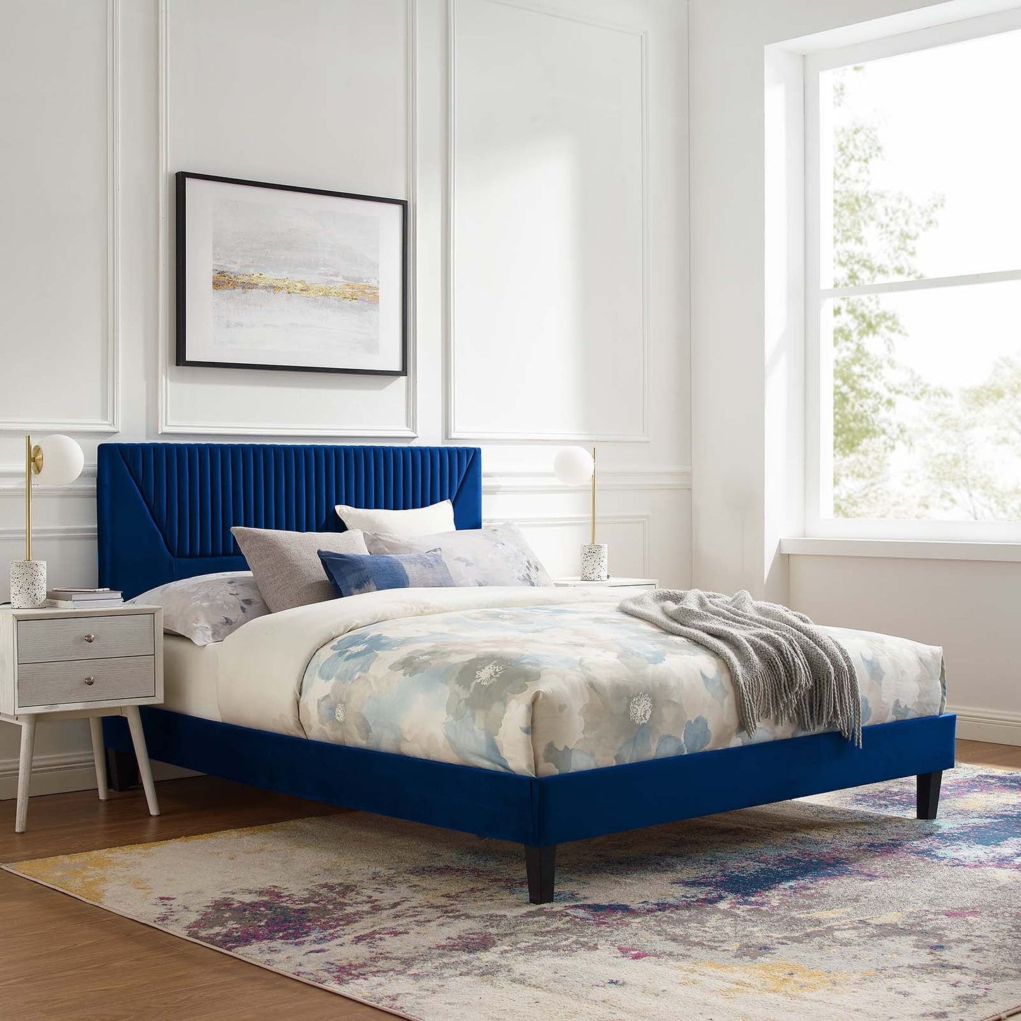 Yasmine Channel Tufted Performance Velvet Queen Platform Bed by Modway