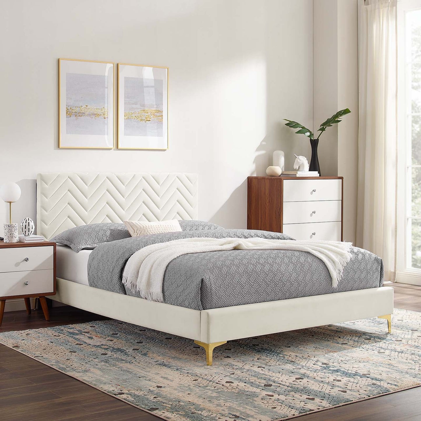Leah Chevron Tufted Performance Velvet Queen Platform Bed by Modway
