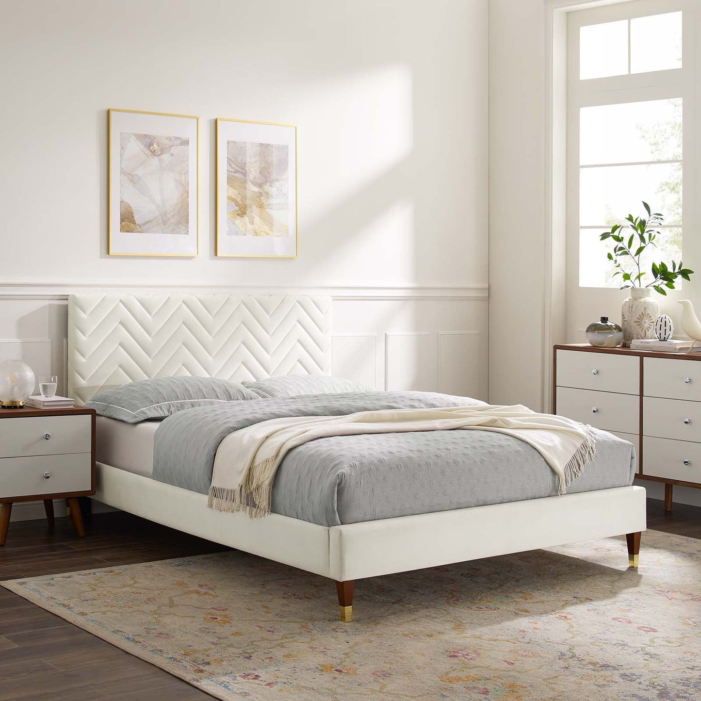 Leah Chevron Tufted Performance Velvet Twin Platform Bed by Modway