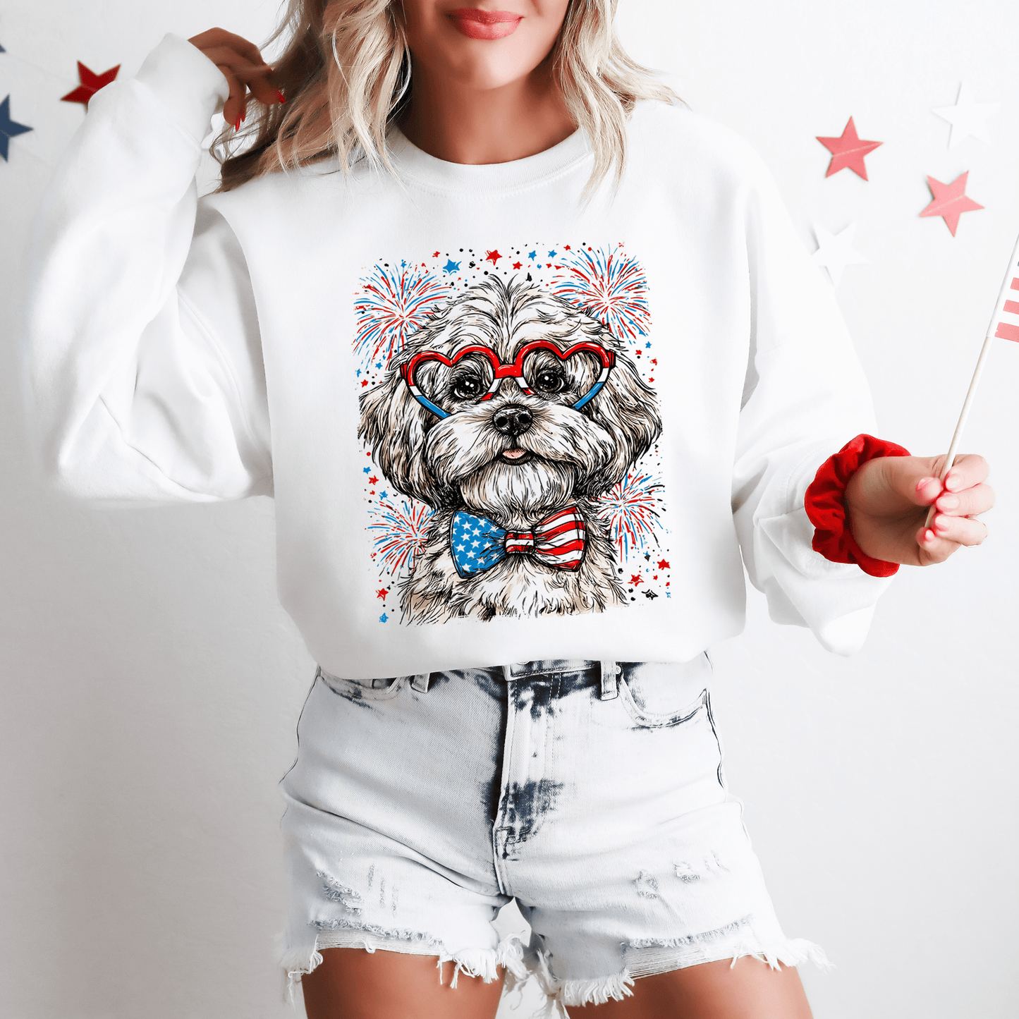 Maltese Patriotic Dog USA 4th Of July Celebration Pet Lover Pride Cozy Warm Classic Sweatshirt