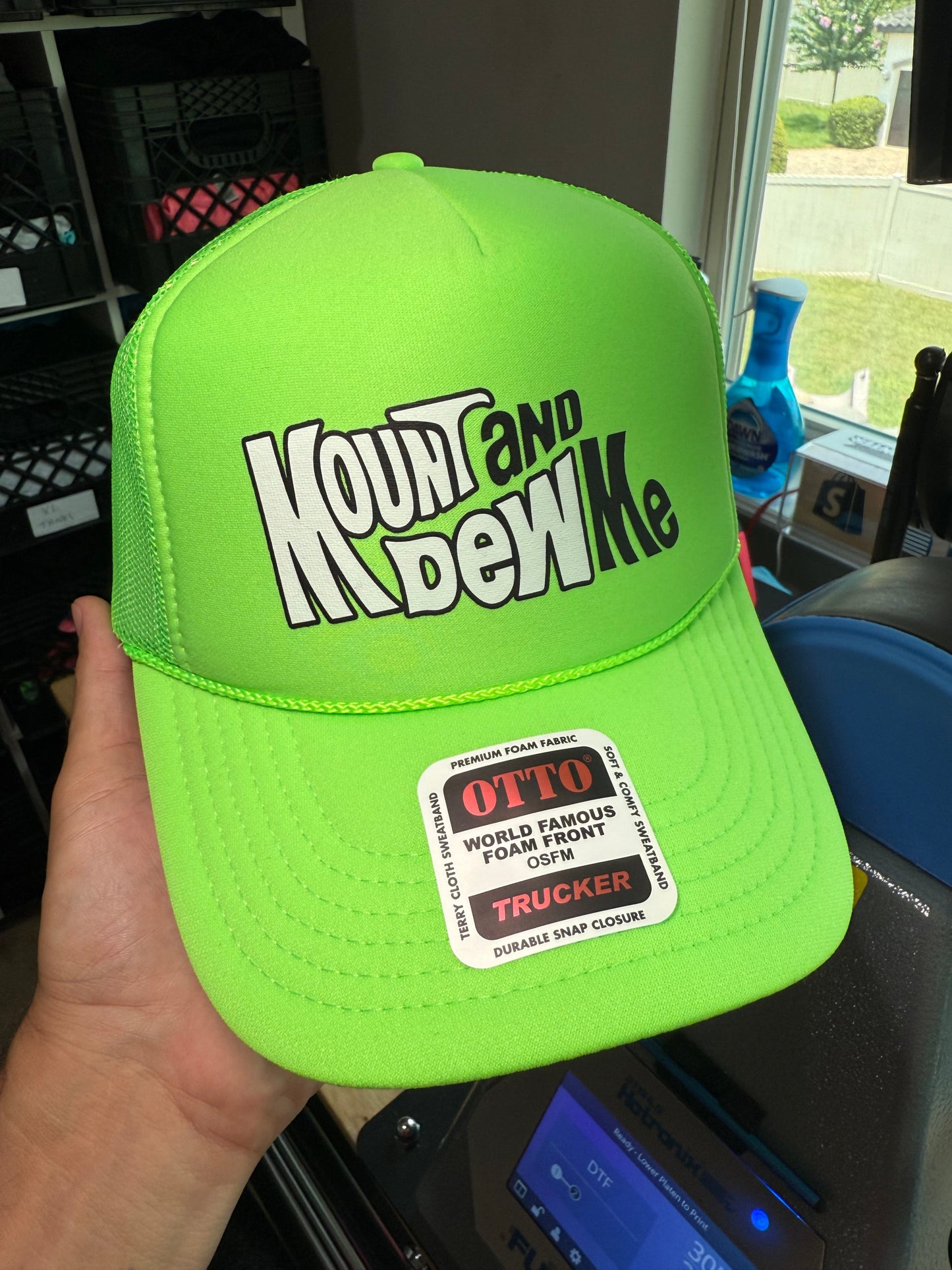Mount and Dew Me Neon Green Foam Trucker Hat by Luckless Outfitters