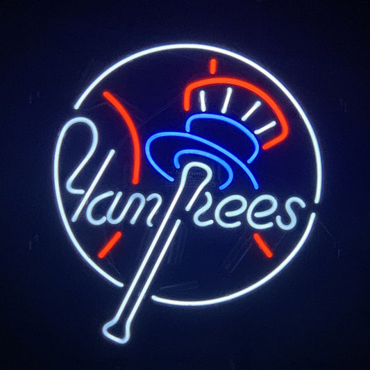 NLB New York Yankees Baseball Neon Sign, 19"x16" with Real Glass Tubes and Metal Grid Backing