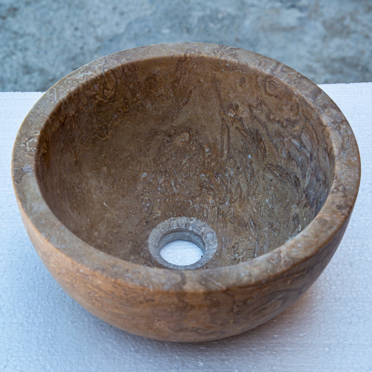 Noce Brown Travertine Natural Stone Round Above Vanity Bathroom Sink 12.5 Diameter 6 Height
