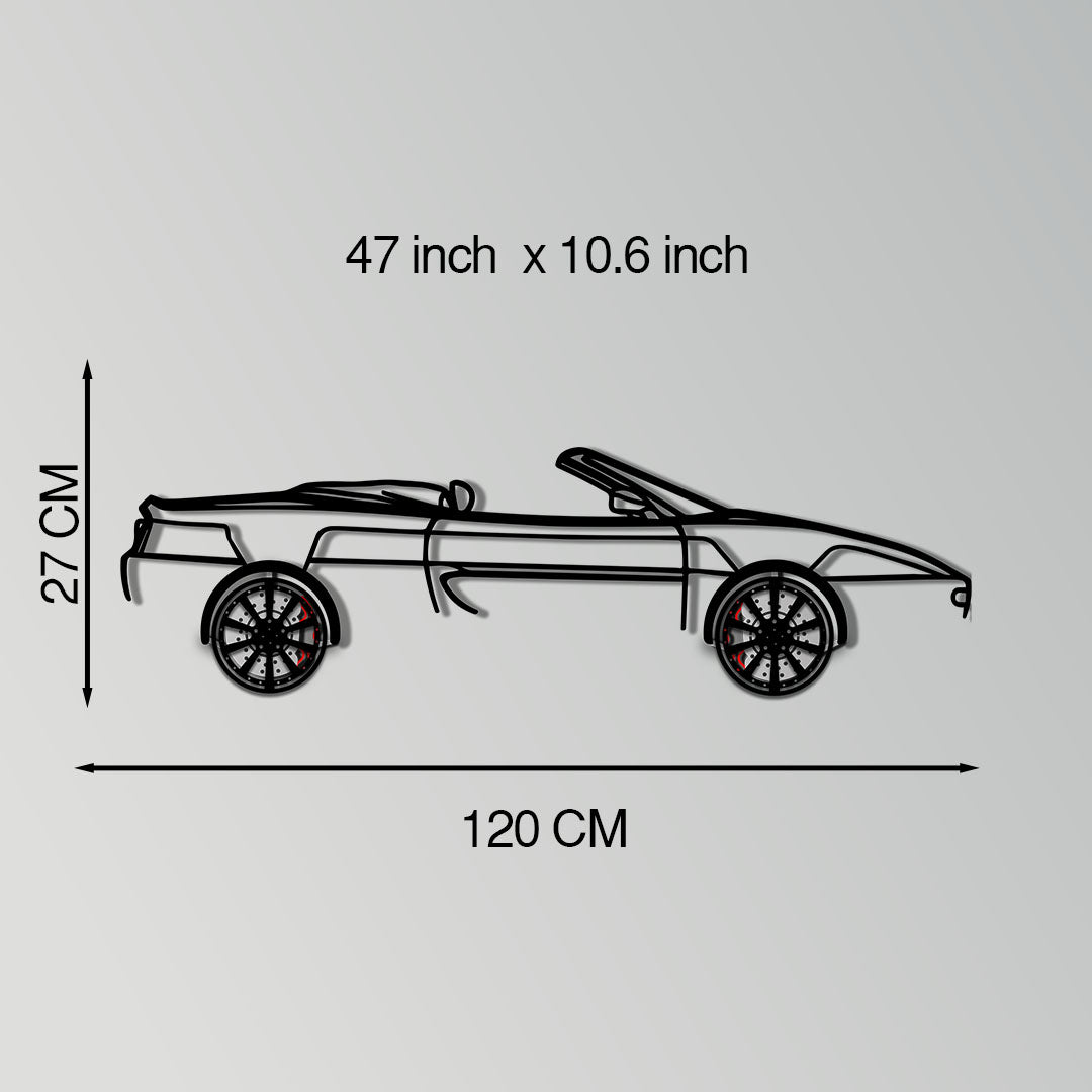 Ferrari F355 Spider Metal Car Wall Art with Rotating Wheels - Classic Italian Convertible Silhouette - Interactive Automotive Decor - KAFMEKA131