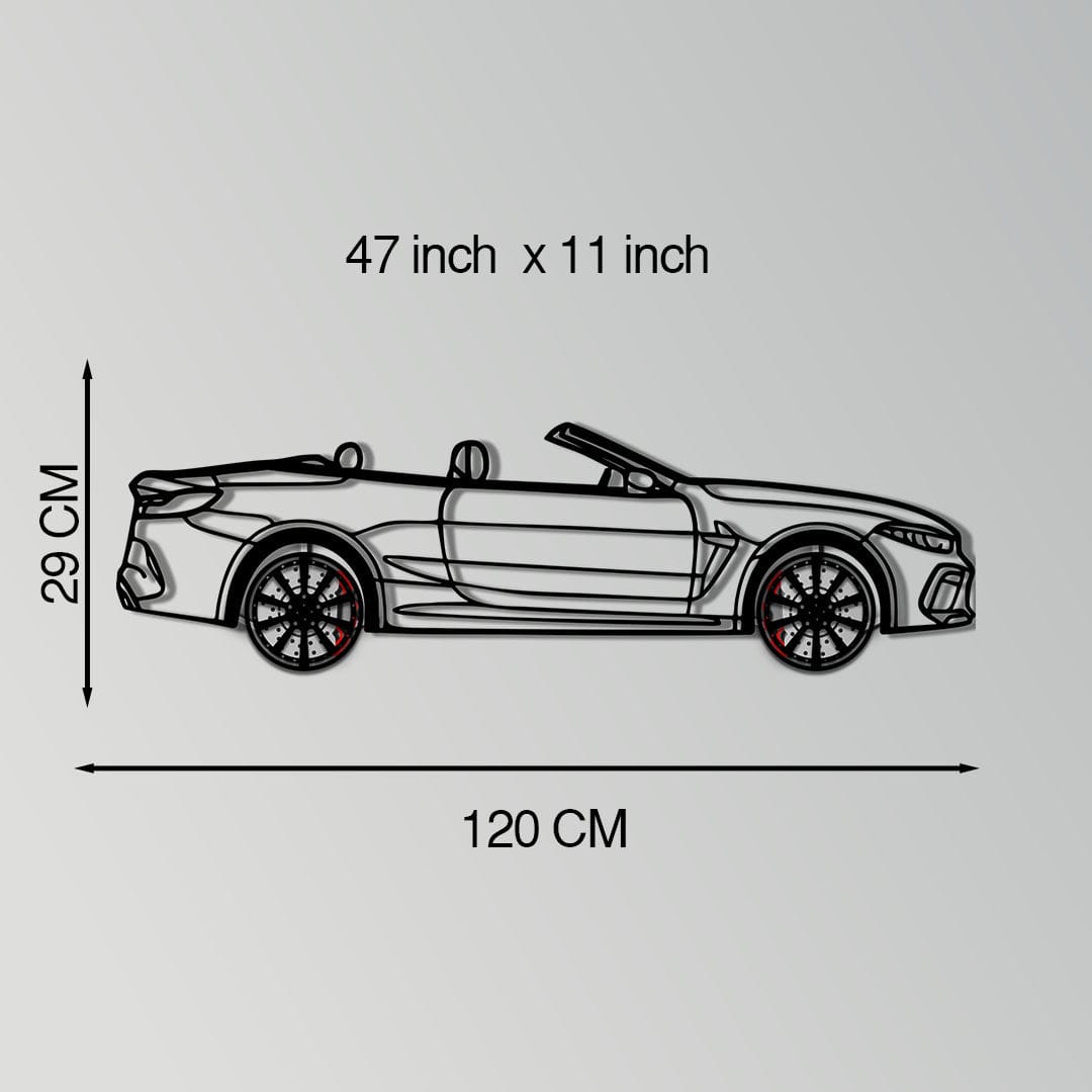 BMW M8 Competition Metal Car Wall Art with Rotating Wheels - M Power Luxury Silhouette - Interactive Automotive Wall Art - KAFMEKA109
