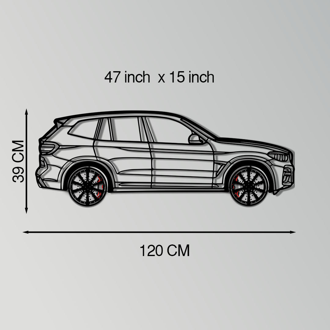 BMW X3 Metal Car Wall Art with Rotating Wheels - Modern SAV Silhouette Decor - Interactive Automotive Wall Art - KAFMEKA110