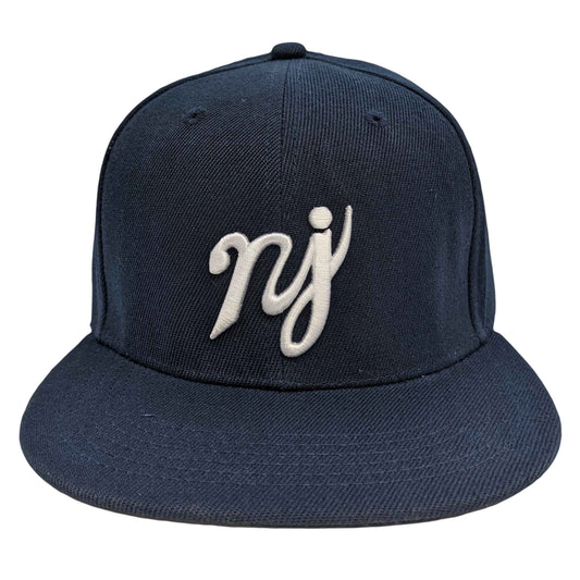 Navy "NJ" Script Snapback Hat - Premium Garden State Streetwear