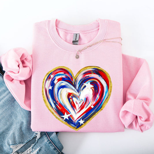Painted Patriotic Heart Featuring America Flag Stars And Stripes USA 4th Of July Sweatshirt
