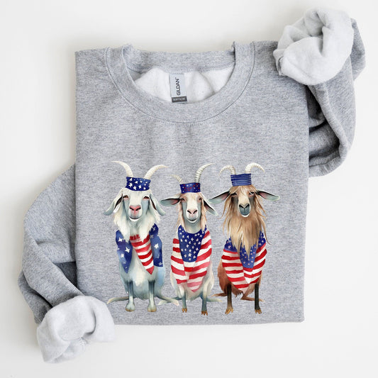 Patriotic Goats Hippie 4th Of July Americana Humor Design For Festive Everyday Wear Sweatshirt