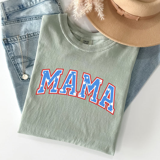 Patriotic Mama Stars And Stripes Fourth Of July Americana Celebration Vintage Style Proud Retro Look Comfort Colors Tee