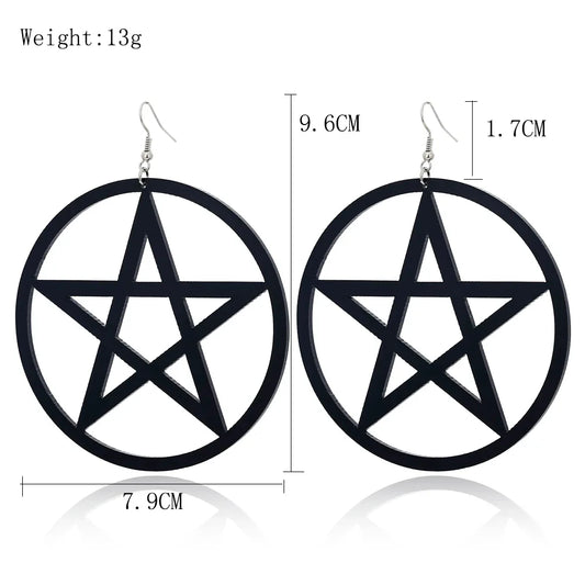 Large Black Pentacle Earrings