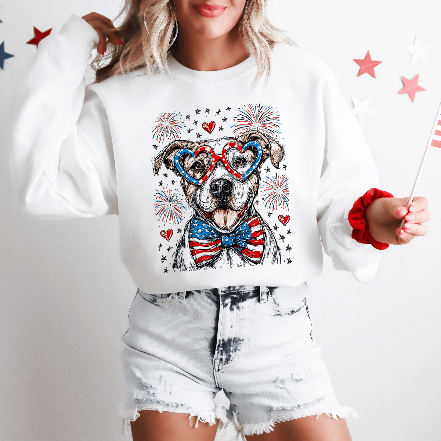 Pitbull Terrier Patriotic Dog 4th Of July USA Patriotism Pet Lover Pride Sweatshirt