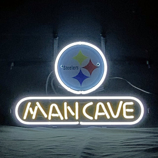 Pittsburgh Steelers Football Man Cave Neon Sign, 14" x 8" Backing Size with Real Glass Tubes and Metal Grid