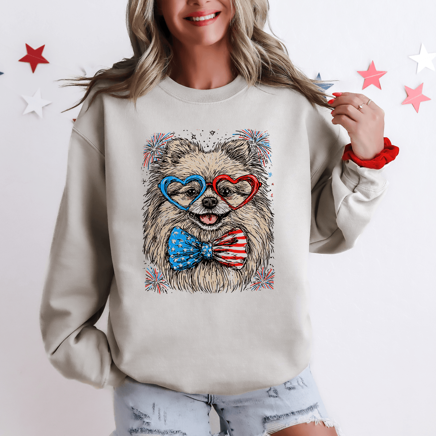 Pomeranian Patriotic Dog USA Pride Fourth Of July Pet Lover Illustration Sweatshirt