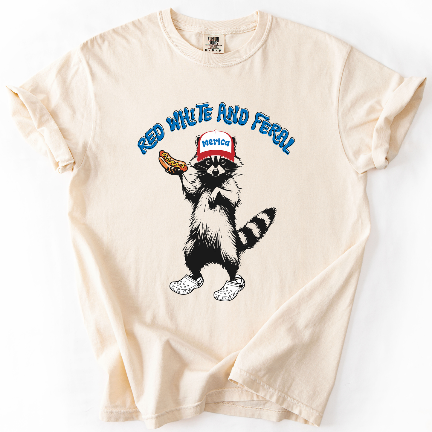 Red White And Feral Raccoon Funny Fourth Of July Patriotic USA Comfort Colors Tee