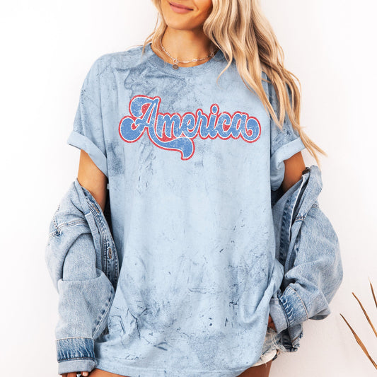 Retro America Grunge Vintage Patriotic USA 4th of July Color Blast Comfort Colors Tee