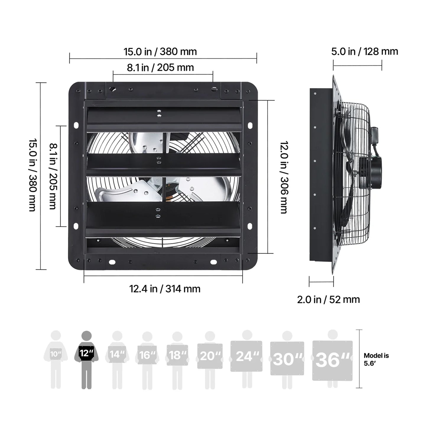 SucceBuy Wall Mounted Shutter Exhaust Fan With Variable Speed Controller