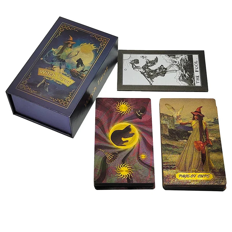 New Pattern Gold Foil Tarot Cards Witch Divine Predictive Board Game Waterproof Mystery Deck For Beginners And Collectors