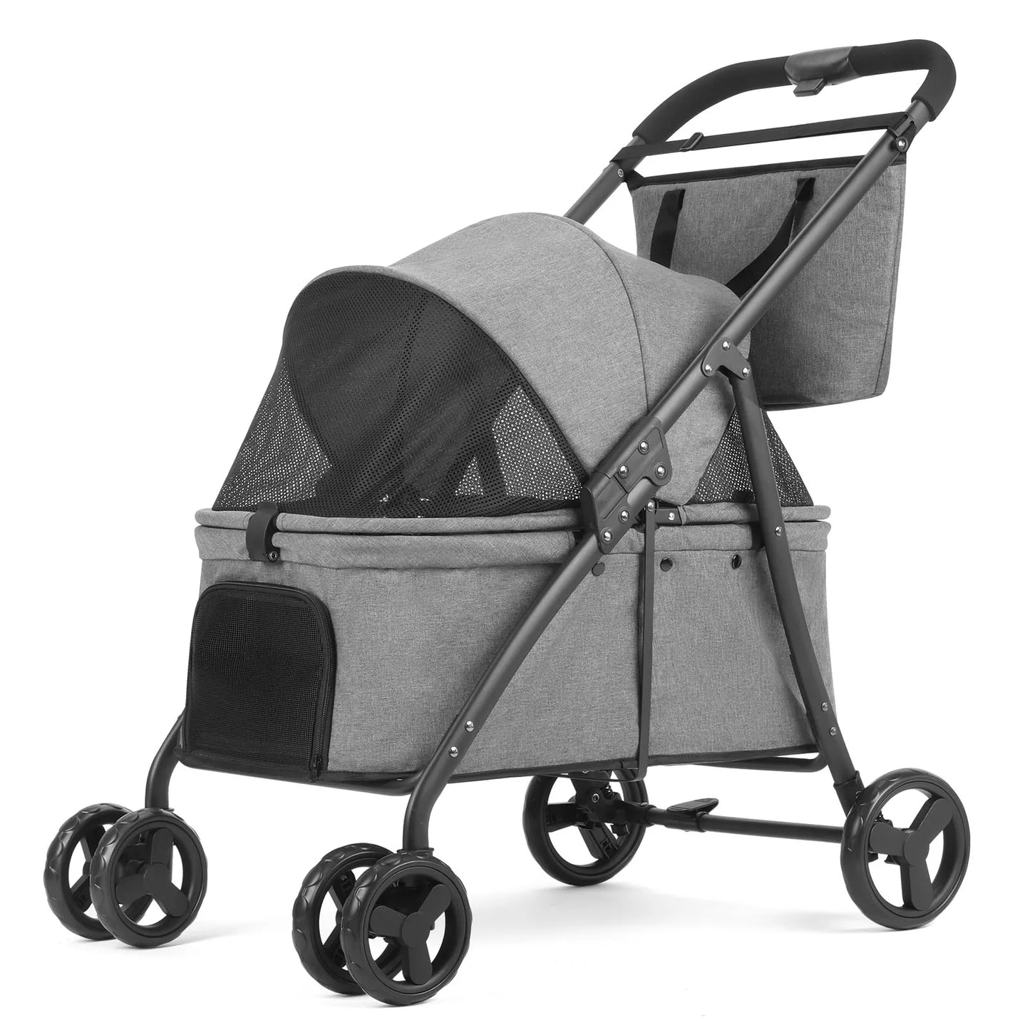 Foldable Dog Stroller Portable Dog Buggy 4 Wheel Pet Stroller Pushchair Travel Carriage Stroller Cart with Fashion bag