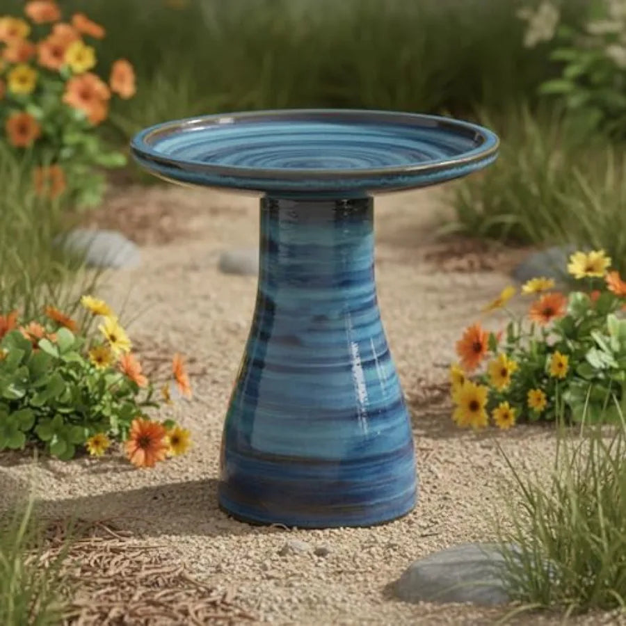 Ceramic Outdoor Bird Bath Hand Painted With UV Frost Resistance
