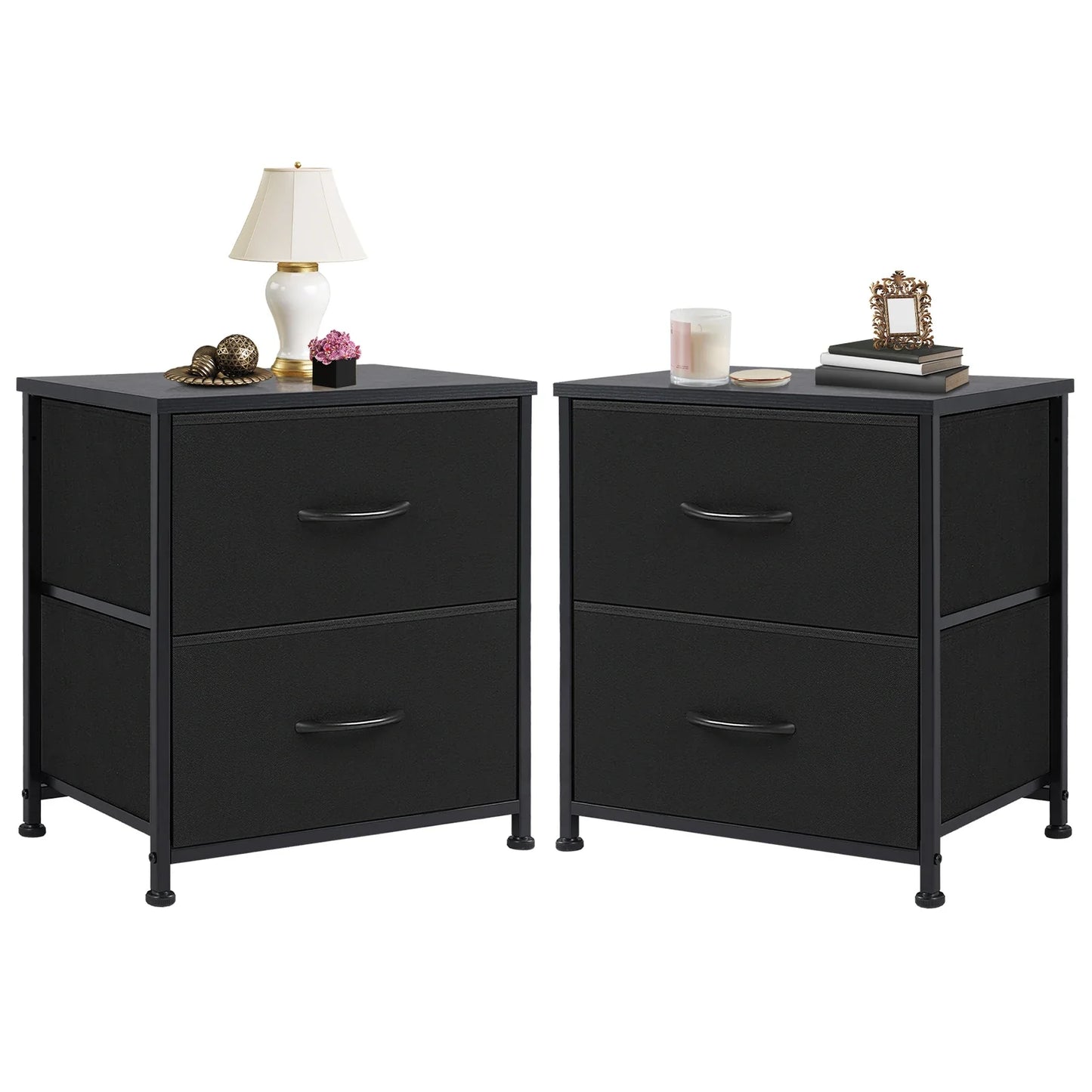 JHK Nightstand Bedside Table With Fabric Drawers And Storage
