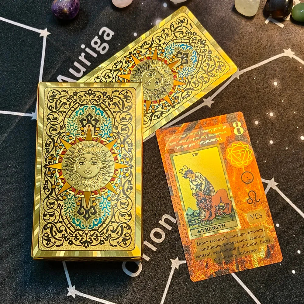 Divinative 12x7cm Gold Tarot Cards Standard Size for Beginners with Guide Book Classic Board Game