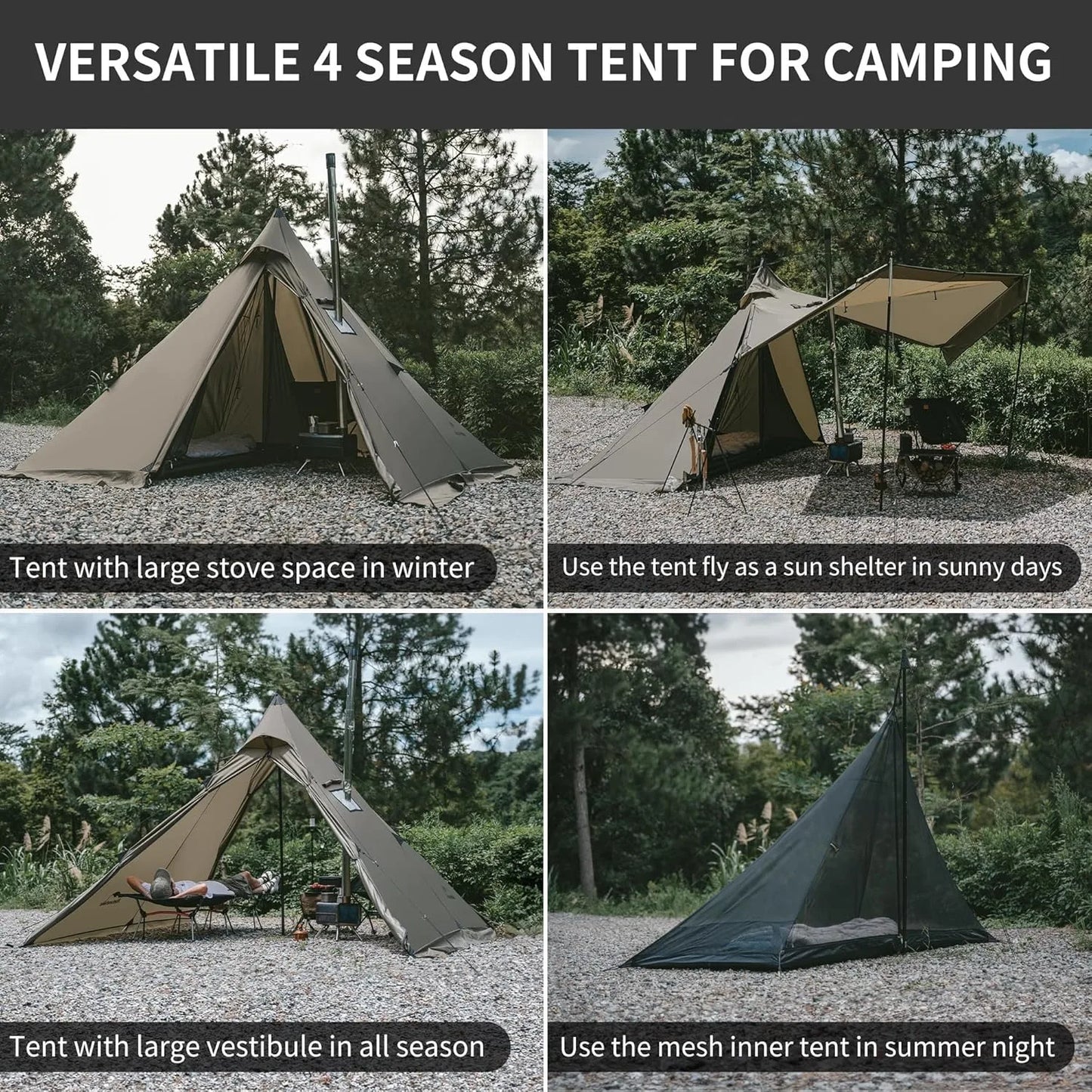 Naturehike Ultralight Camping Tent Chimney Window Teepee Pyramid