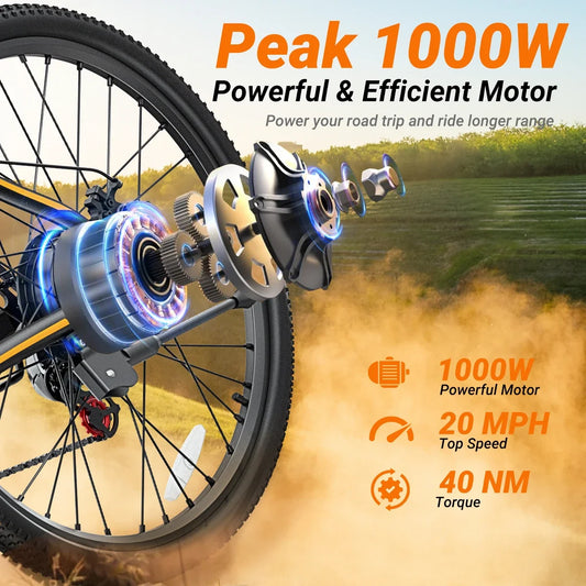 【1 Year Warranty】M26 Electric Bicycle 1000W Peak Motor 360WH Lithium Battery Electric Bike 26 Inch city E-bike UL2849