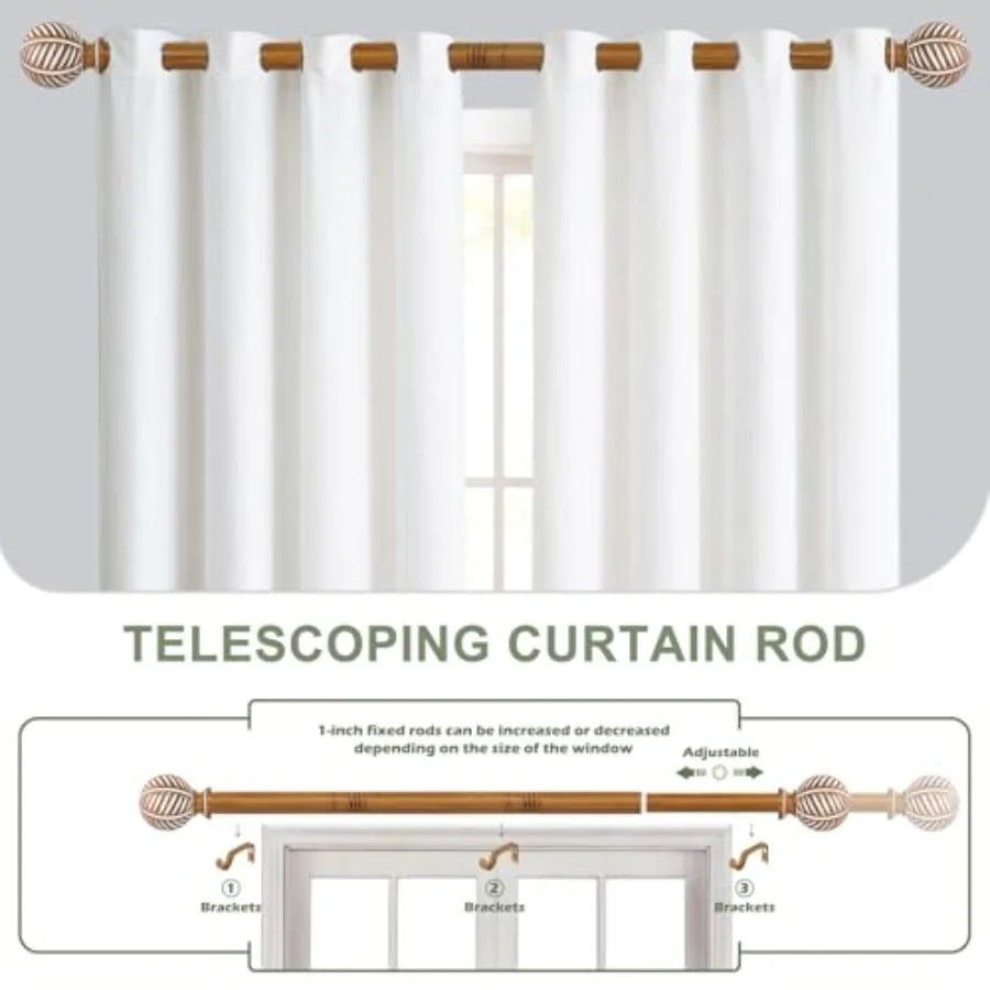 Wood Curtain Rods, Boho Adjustable, Imitation Wood Grain Leaf Design