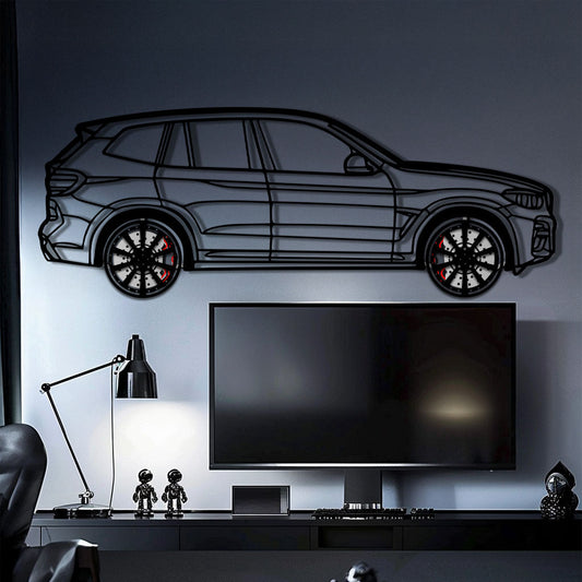 BMW X3 Metal Car Wall Art with Rotating Wheels - Modern SAV Silhouette Decor - Interactive Automotive Wall Art - KAFMEKA110