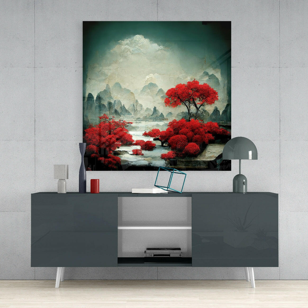 Red Forest Glass Wall Art || Designer Collection