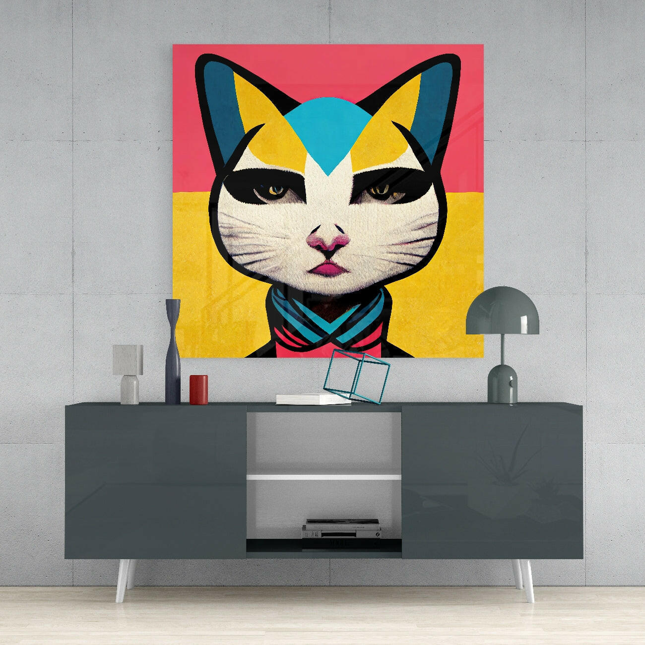 Ms. Cat Glass Wall Art || Designer Collection