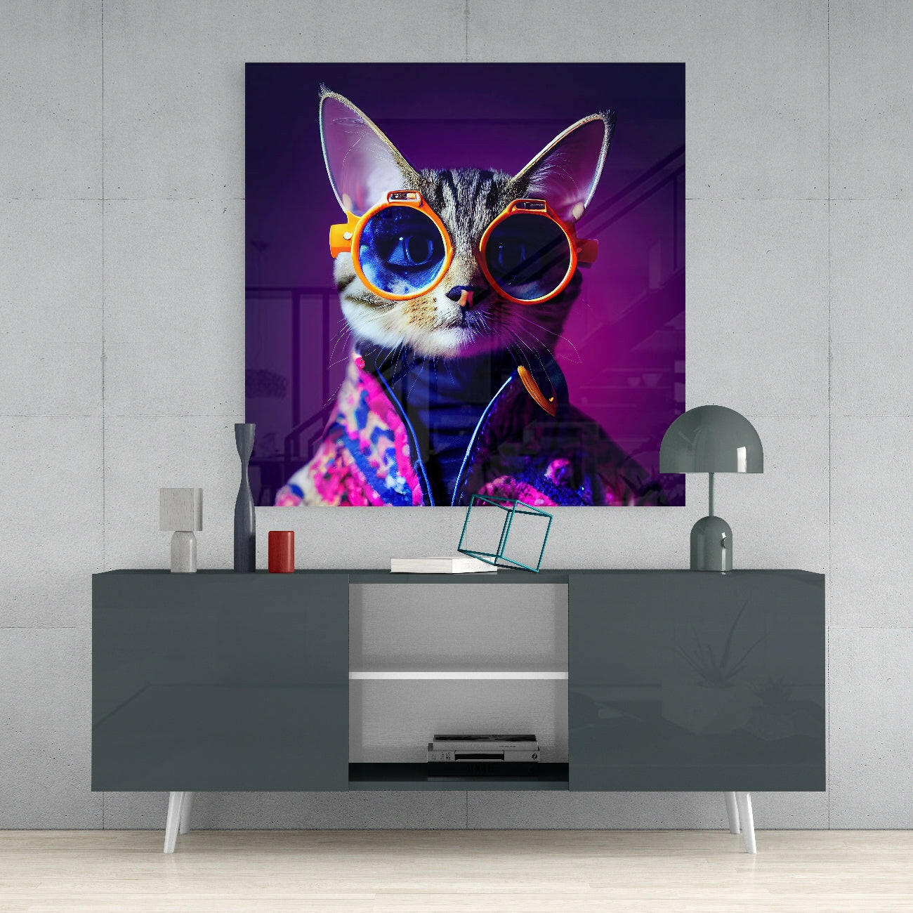 Curious Cat Glass Wall Art || Designers Collection
