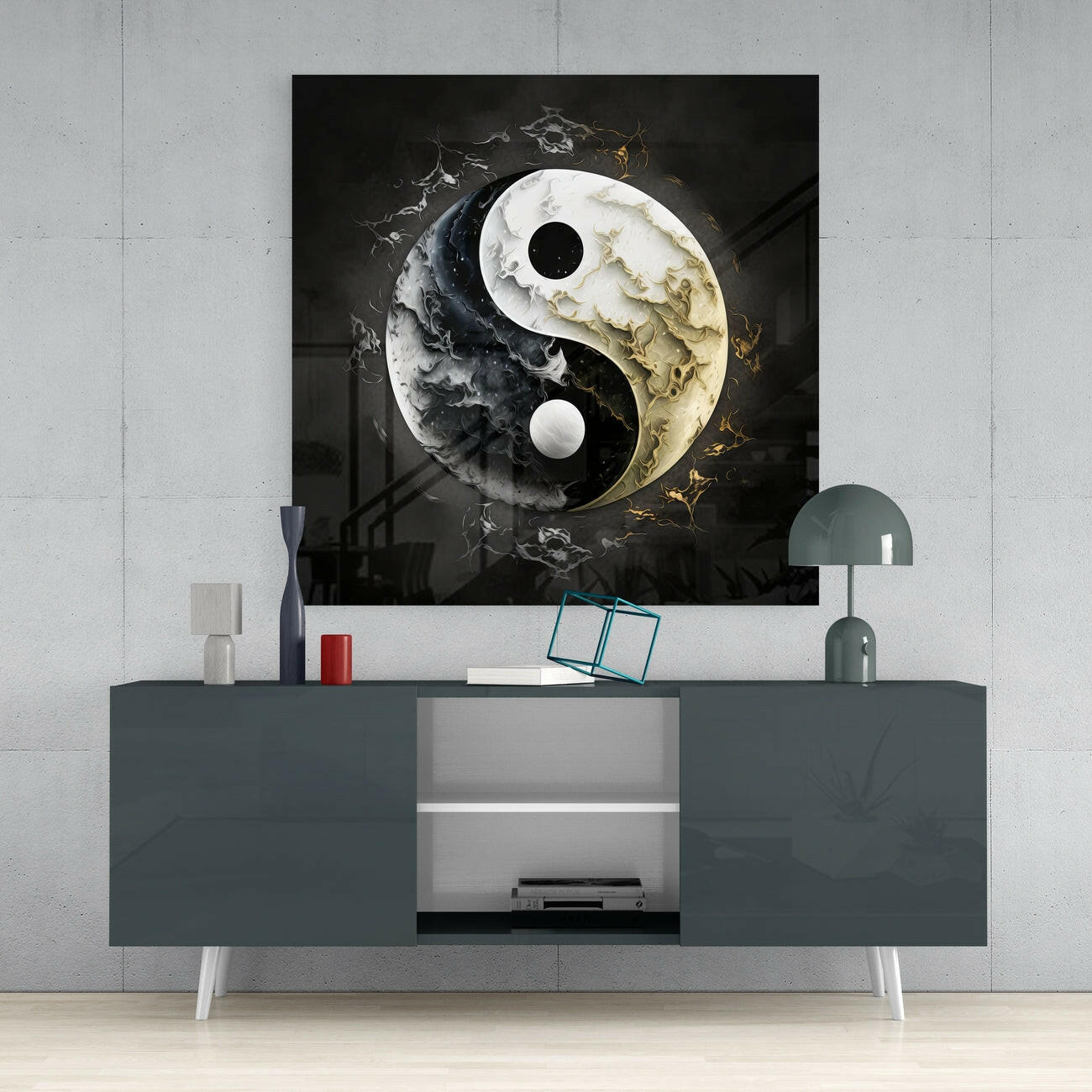 Ying and Yang Glass Wall Art || Designer Collection
