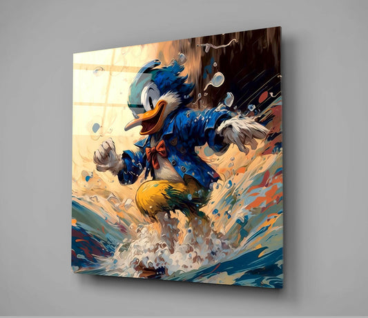 Surfing Duck Glass Wall Art || Designer Collection
