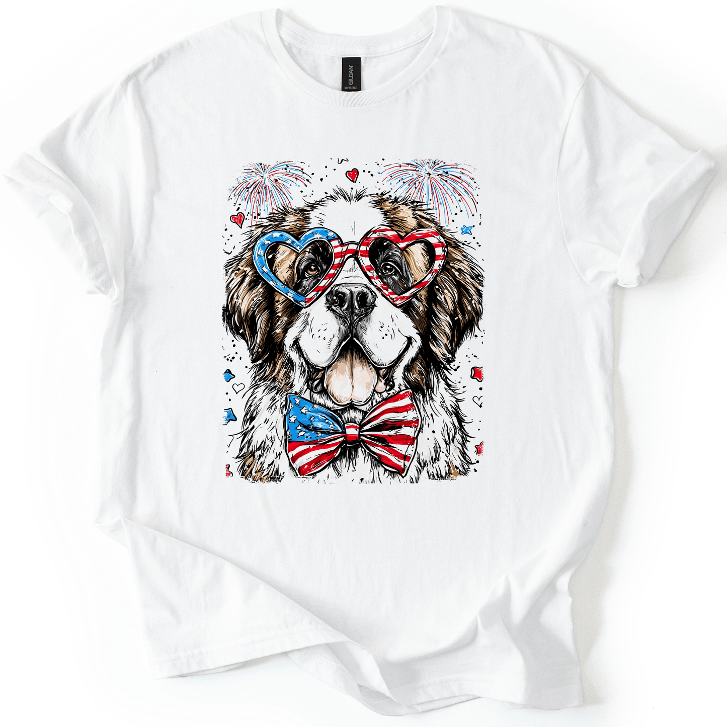 Saint Bernard Patriotic Dog USA Flag Edition For Pet Lovers Show Your Pride Graphic Tee