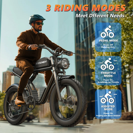 Kickwey K7 Electric bike 1500W Motor 48V 23AH Adult Electric bicycle 20 Inch Fat Tire 32MPH 7-Speed Mountain electric bike