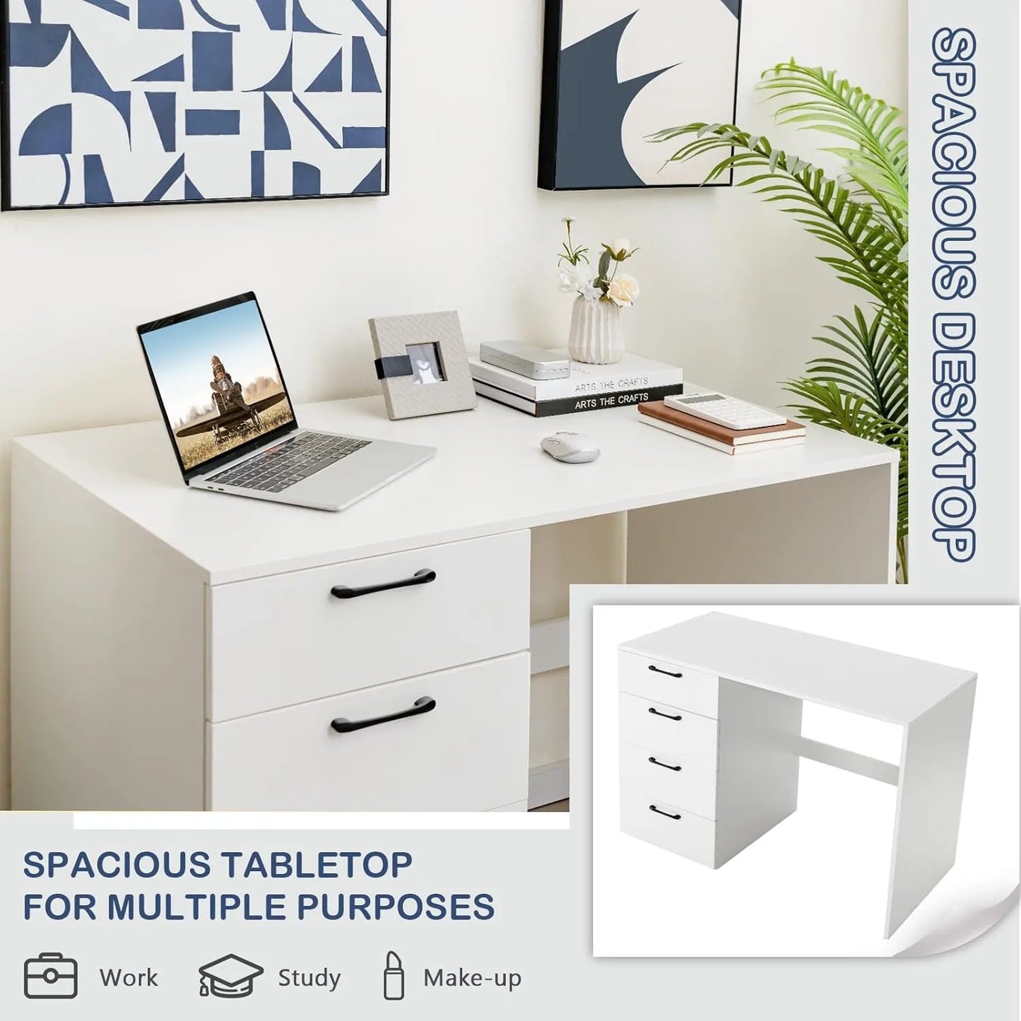 XIUWO Desk With Four Drawers Modern Writing Station