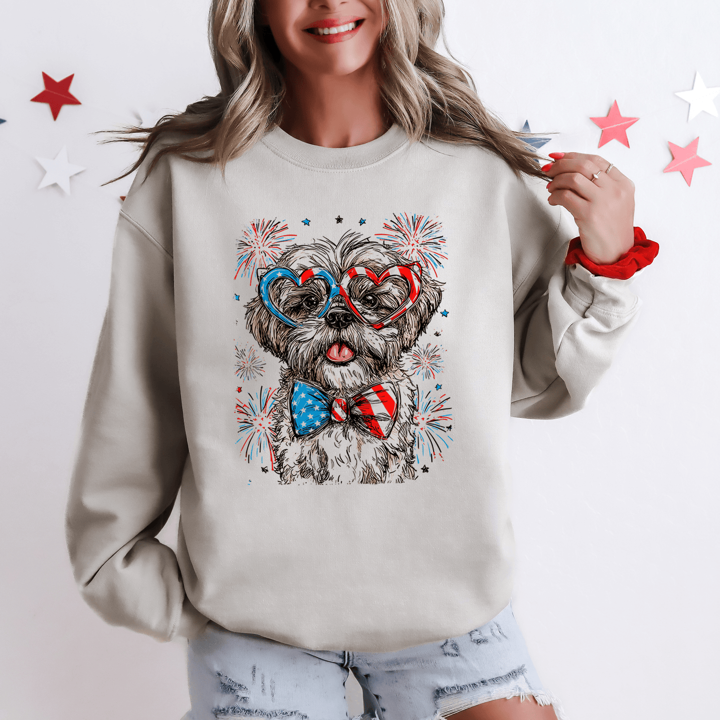 Shih Tzu Patriotic Dog USA America Pet Lover 4th Of July Independence Day Celebration Sweatshirt