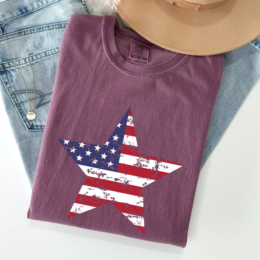 Stars and Stripes Patriotic Fourth of July Flag Design Graphic Comfort Colors Tee