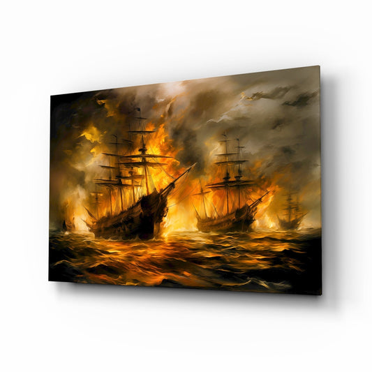 Navy in Flames Glass Wall Art | Designer Collection