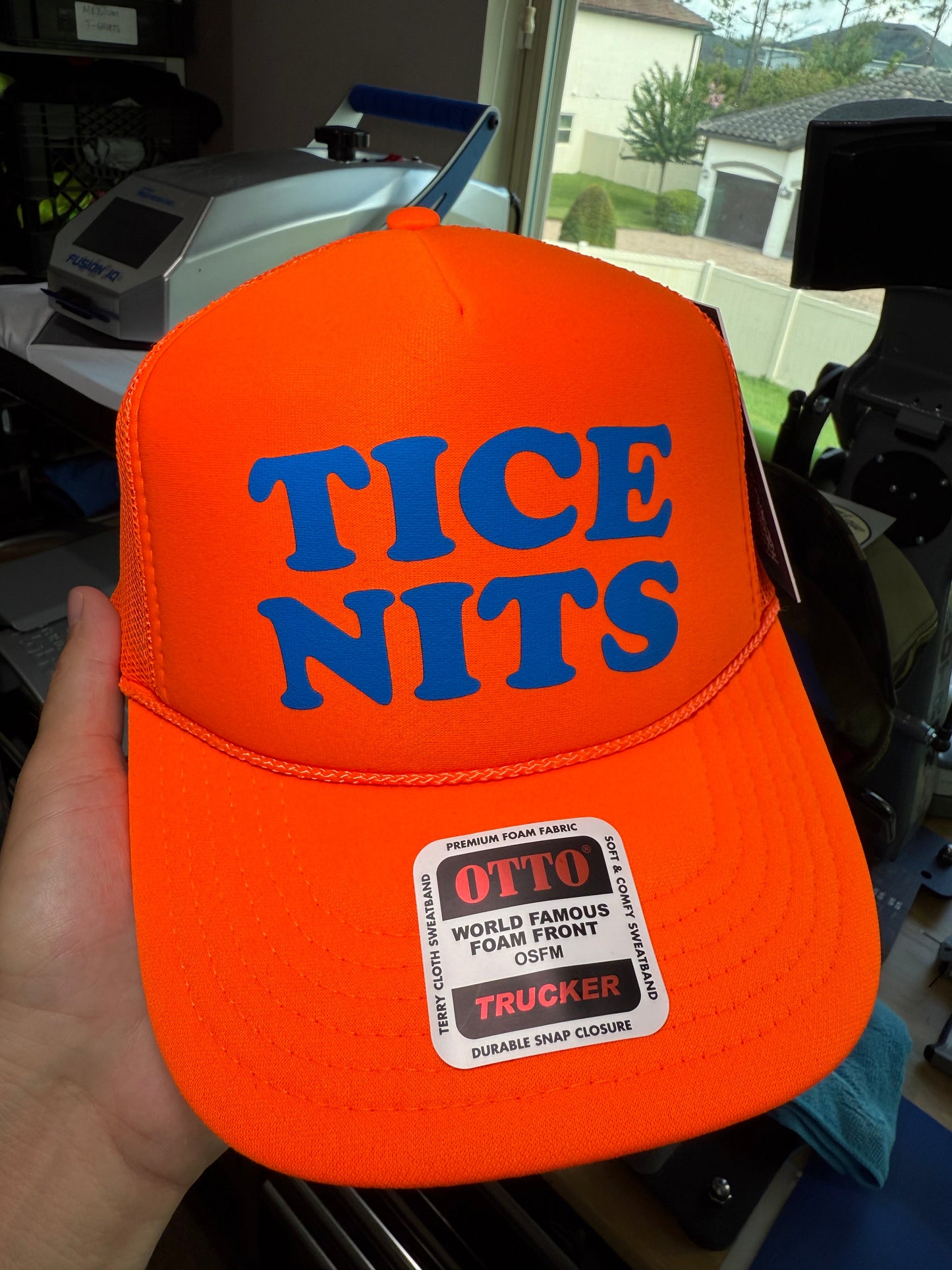 Tice Nits Neon Orange Foam Front Trucker Hat by Luckless Outfitters