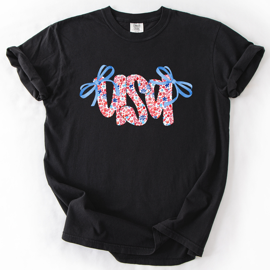 USA Ribbons Coquette Fourth Of July America Patriotic Pride Celebration Comfort Colors Tee
