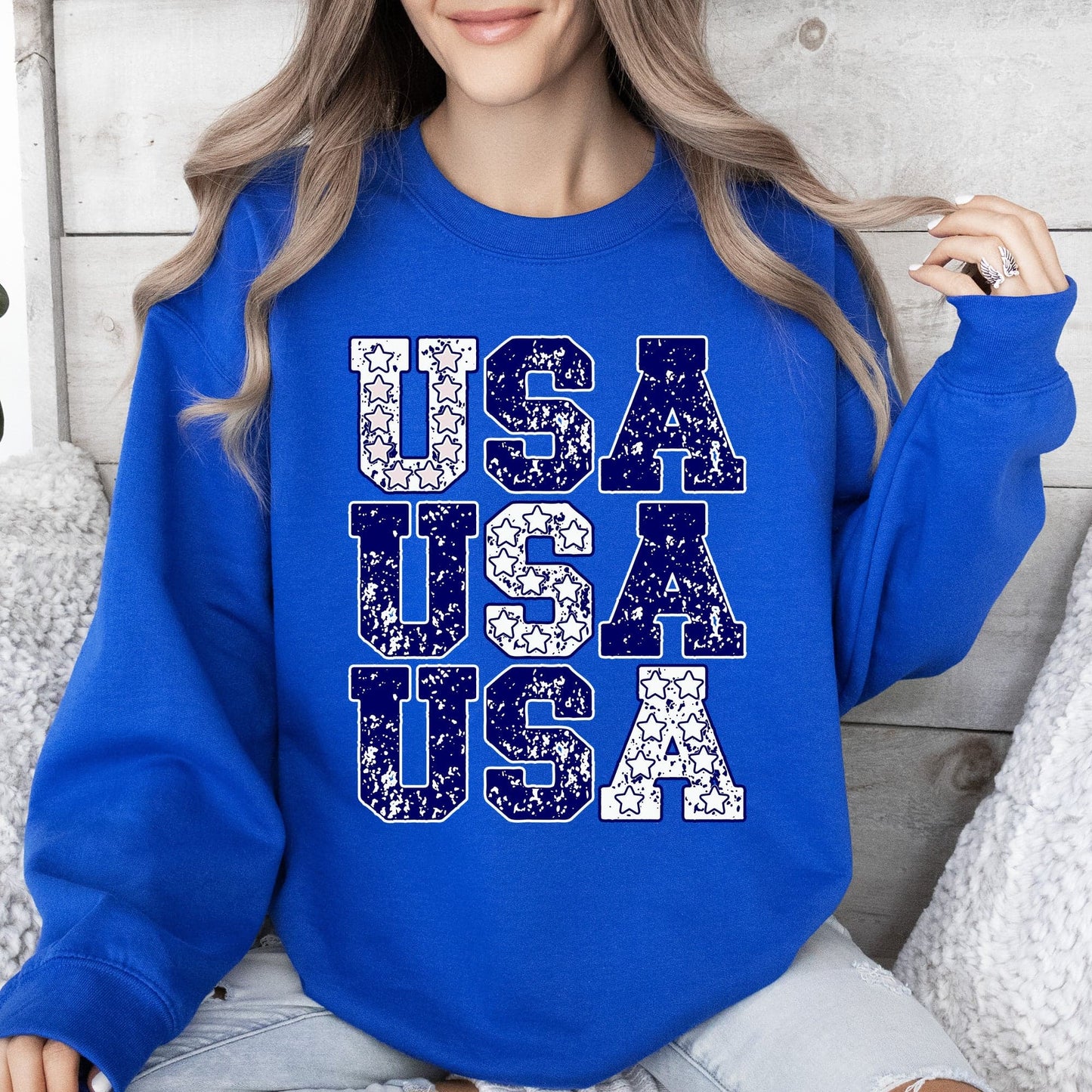USA Retro Patriotic America Stars Blue 4th of July Independence Day Commemorative Sweatshirt